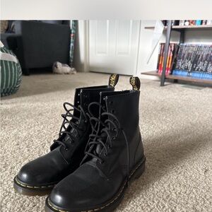Dr. Martens Black Boots with Yellow Stitching